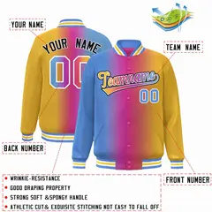 Light Blue Purple-Yellow-White Gradient Letterman Varsity Jacket 2