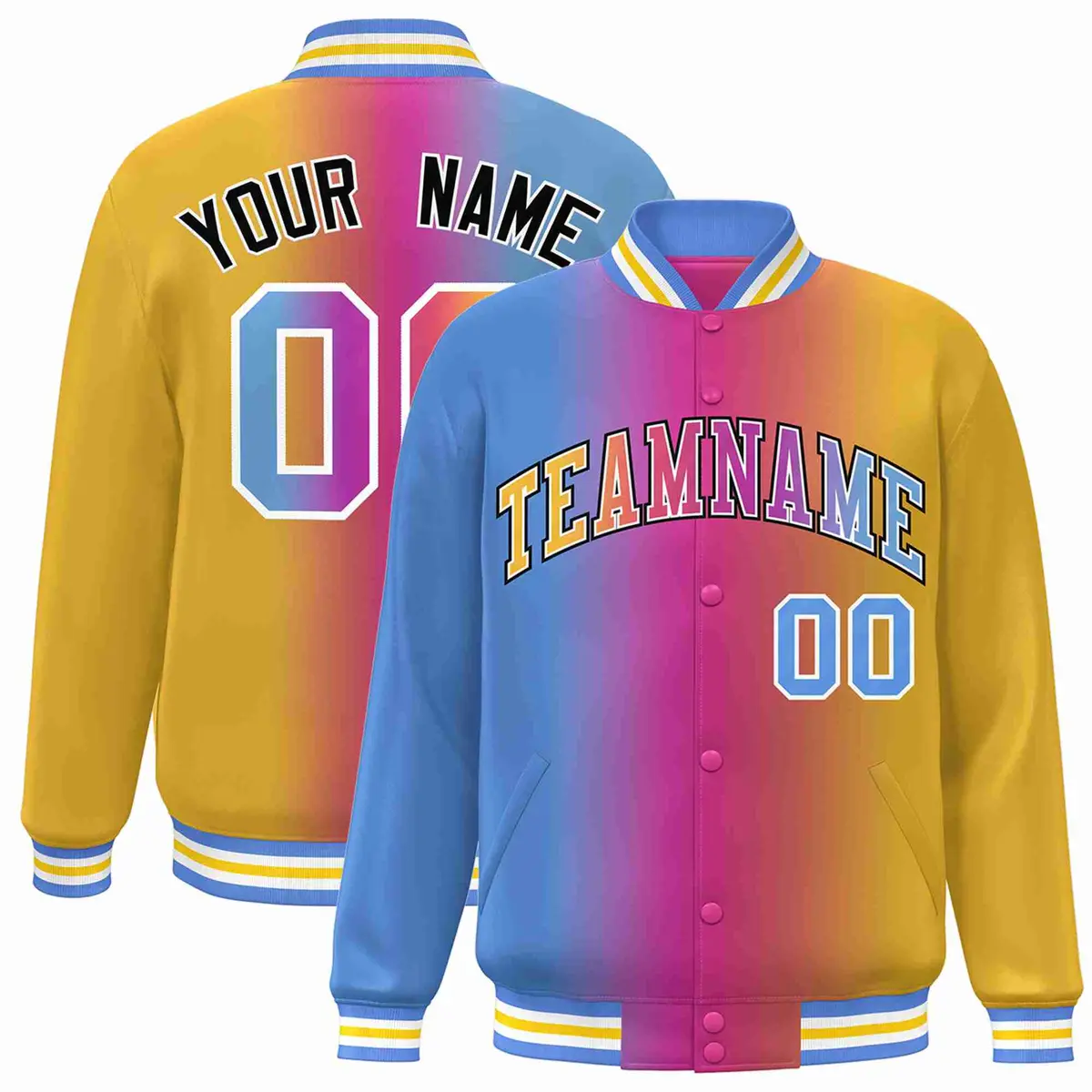 Light Blue Purple-Yellow-White Gradient Letterman Varsity Jacket