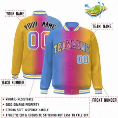 Light Blue Purple-Yellow-White Gradient Letterman Varsity Jacket 2