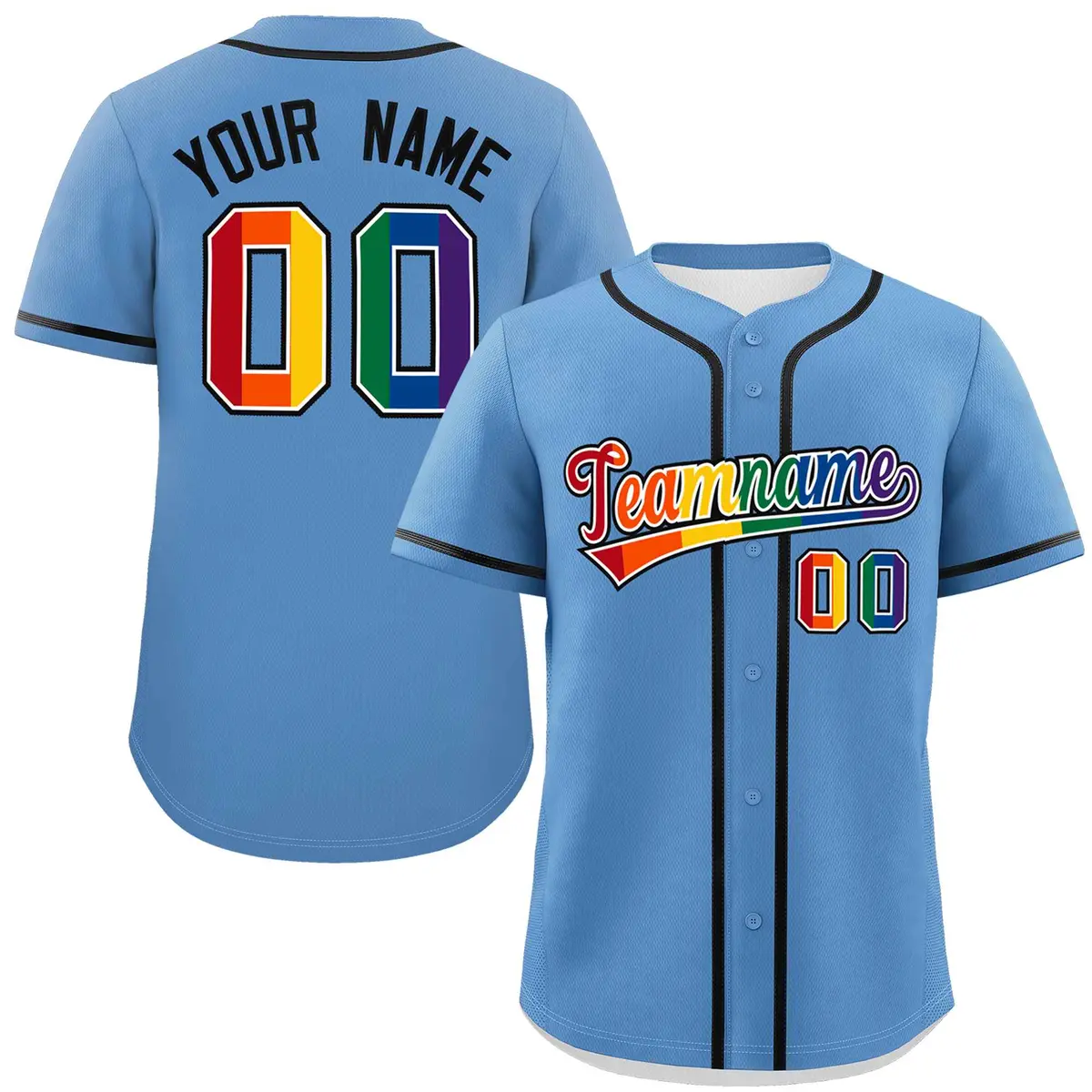 Light Blue Rainbow Pride Month Authentic Baseball Jersey
