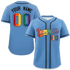 Light Blue Rainbow Pride Month Authentic Baseball Jersey 1