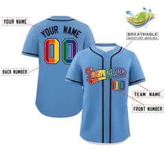 Light Blue Rainbow Pride Month Authentic Baseball Jersey 2