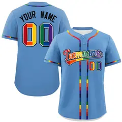 Light Blue Rainbow Pride Month Authentic Baseball Jersey 1