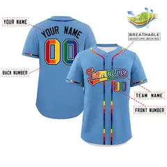 Light Blue Rainbow Pride Month Authentic Baseball Jersey 2