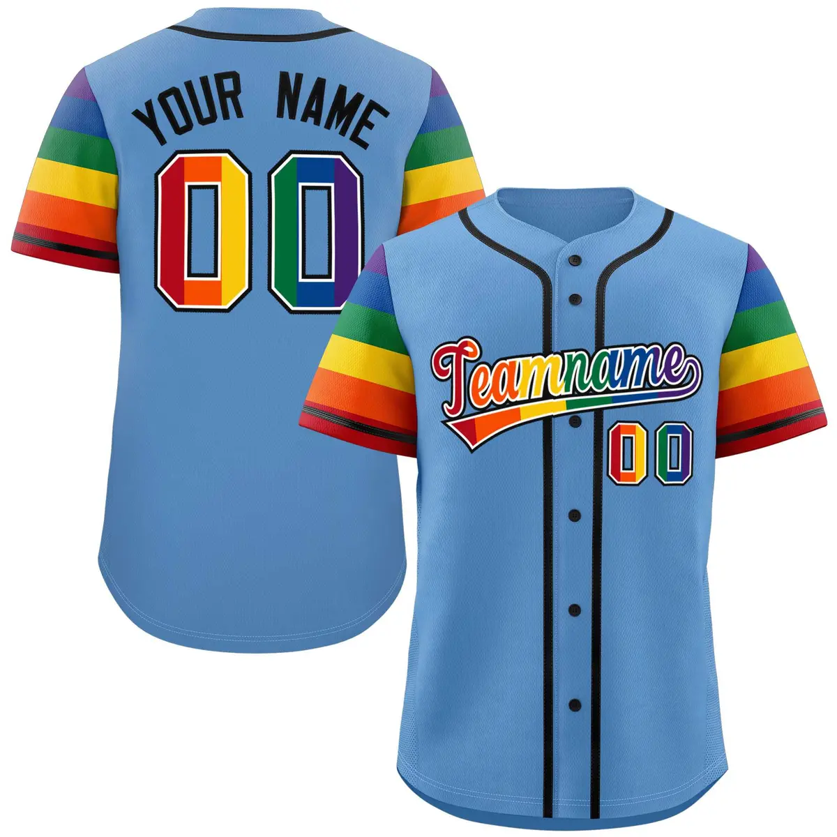 Light Blue Rainbow Pride Month Raglan Baseball Jersey