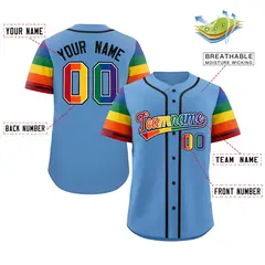 Light Blue Rainbow Pride Month Raglan Baseball Jersey 2
