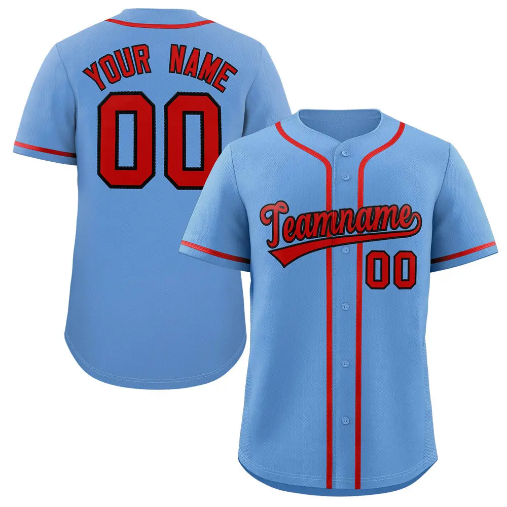 Light Blue Red-Black Classic Style Baseball Jersey