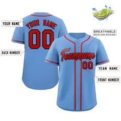 Light Blue Red-Black Classic Style Baseball Jersey 2