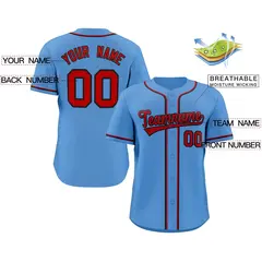 Light Blue Red-Black Classic Style Baseball Jersey 2