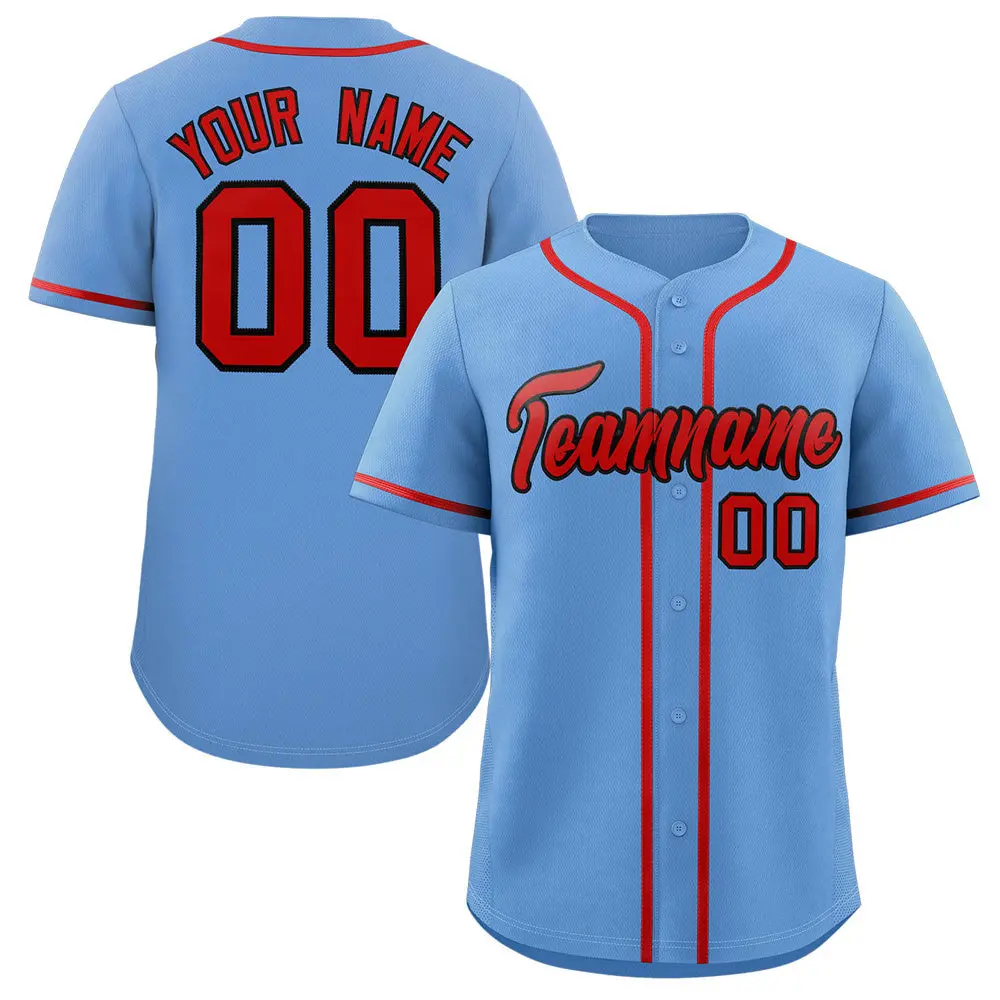 Light Blue Red-Black Classic Style Baseball Jersey