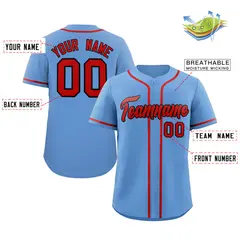 Light Blue Red-Black Classic Style Baseball Jersey 2