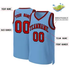Light Blue Red-Black Classic Team Basketball Jersey 2