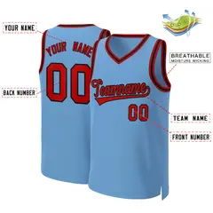 Light Blue Red-Black Classic Team Basketball Jersey 2