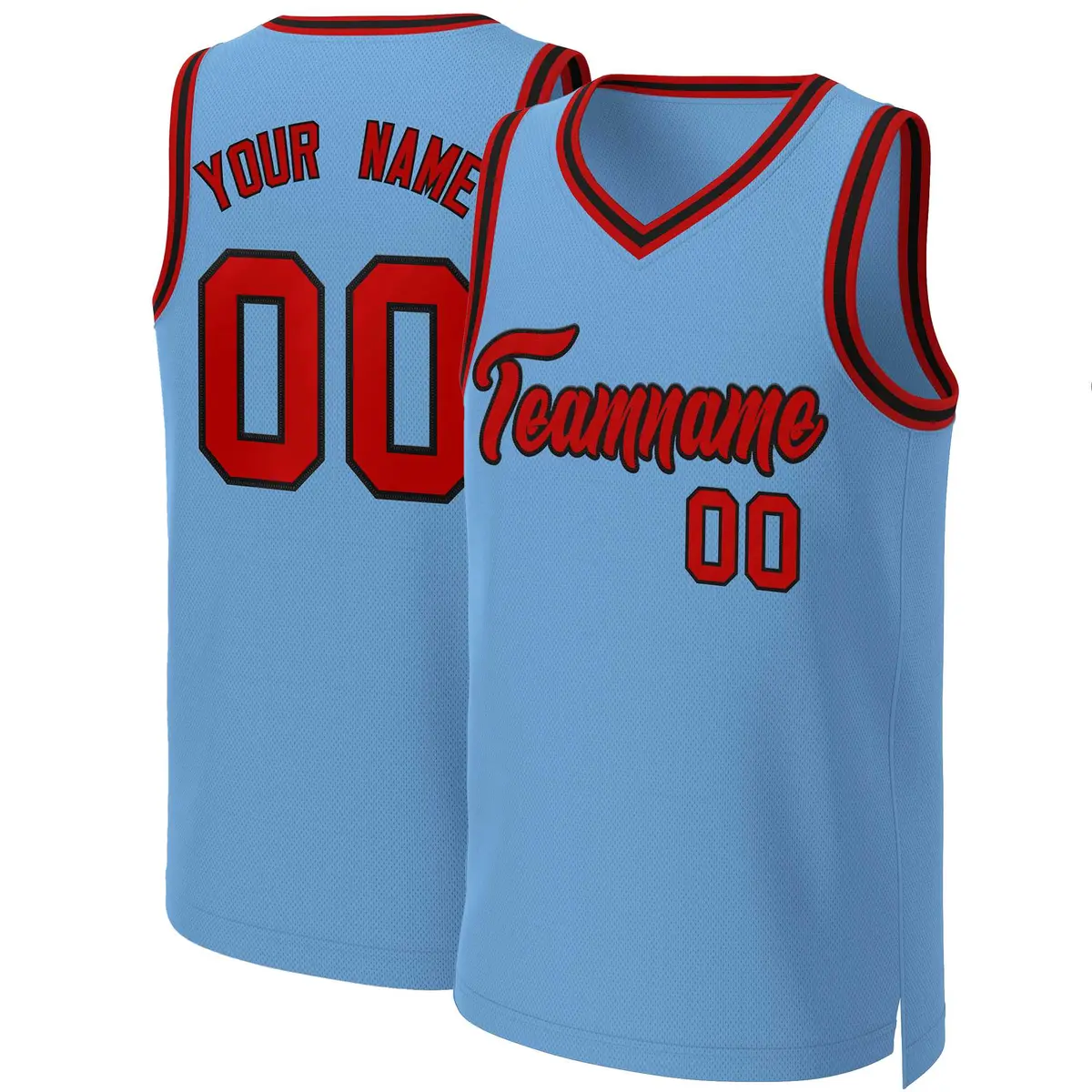 Light Blue Red-Black Classic Team Basketball Jersey