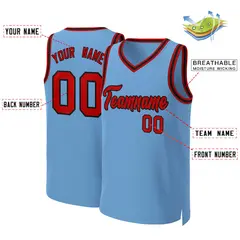 Light Blue Red-Black Classic Team Basketball Jersey 2