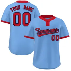 Light Blue Red Classic Striped Two-Button Softball Jersey