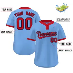 Light Blue Red Classic Striped Two-Button Softball Jersey 2