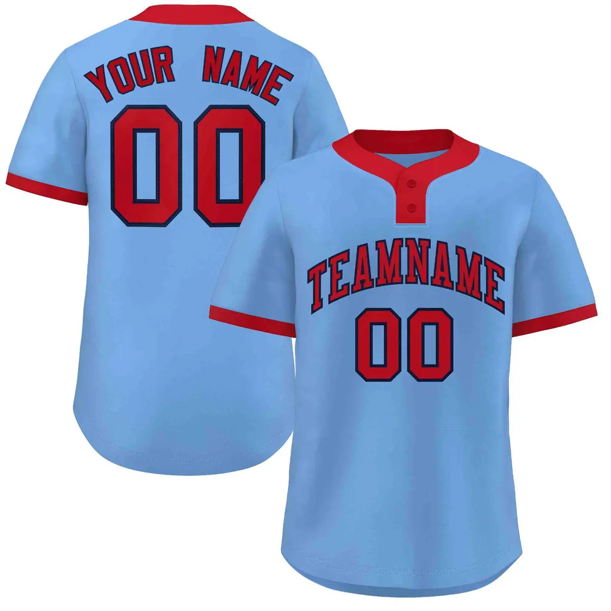 Light Blue Red Classic Striped Two-Button Softball Jersey