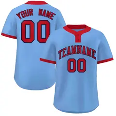 Light Blue Red Classic Striped Two-Button Softball Jersey 1