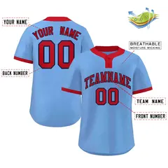 Light Blue Red Classic Striped Two-Button Softball Jersey 2