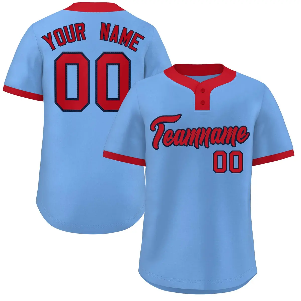 Light Blue Red Classic Striped Two-Button Softball Jersey
