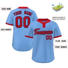 Light Blue Red Classic Striped Two-Button Softball Jersey 2