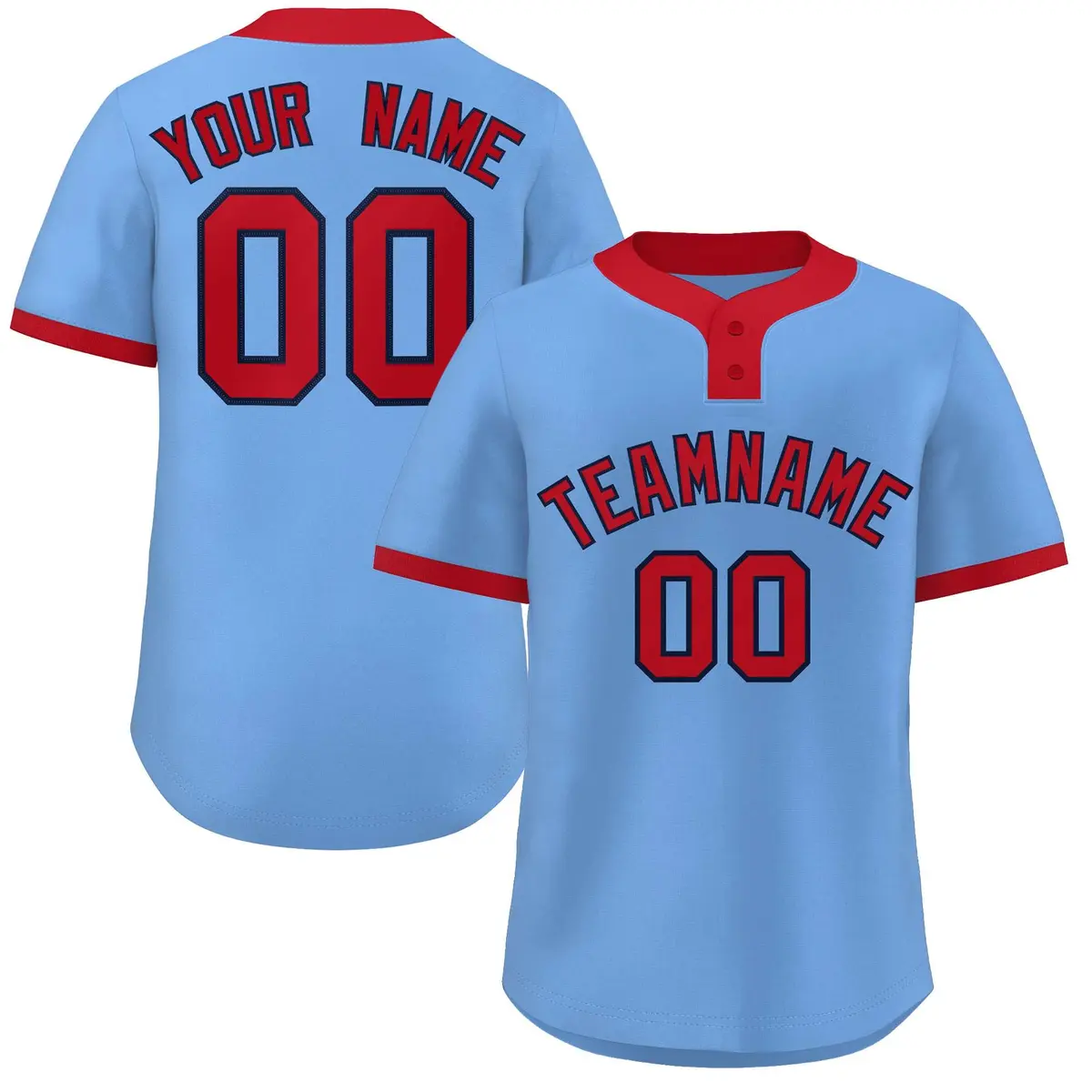 Light Blue Red Classic Striped Two-Button Softball Jersey