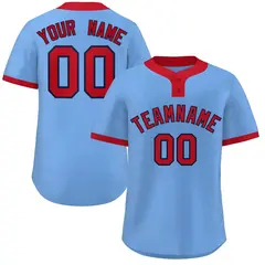 Light Blue Red Classic Striped Two-Button Softball Jersey