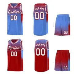 Light Blue Red Dot Pattern Reversible Side Gradient Basketball Jersey Kits 2