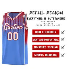 Light Blue Red Dot Pattern Reversible Side Gradient Basketball Jersey Kits 3