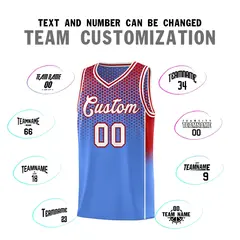 Light Blue Red Dot Pattern Reversible Side Gradient Basketball Jersey Kits 4