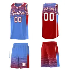 Light Blue Red Dot Pattern Reversible Side Gradient Basketball Jersey Kits 5