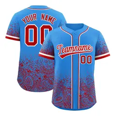 Light Blue Red Floral Gradient Full Button Baseball Jersey 1