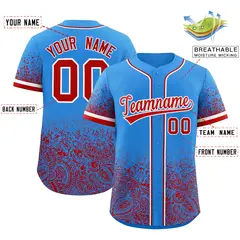 Light Blue Red Floral Gradient Full Button Baseball Jersey 2