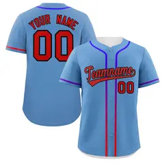 Light Blue Red Gradient Ribbed Authentic Baseball Jersey 1