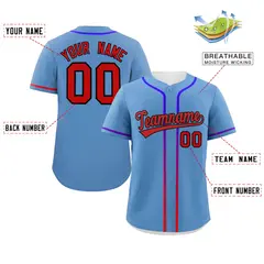 Light Blue Red Gradient Ribbed Authentic Baseball Jersey 2