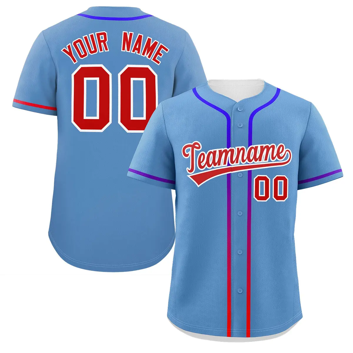 Light Blue Red Gradient Ribbed Authentic Baseball Jersey