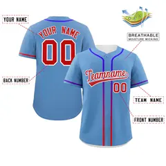 Light Blue Red Gradient Ribbed Authentic Baseball Jersey 2