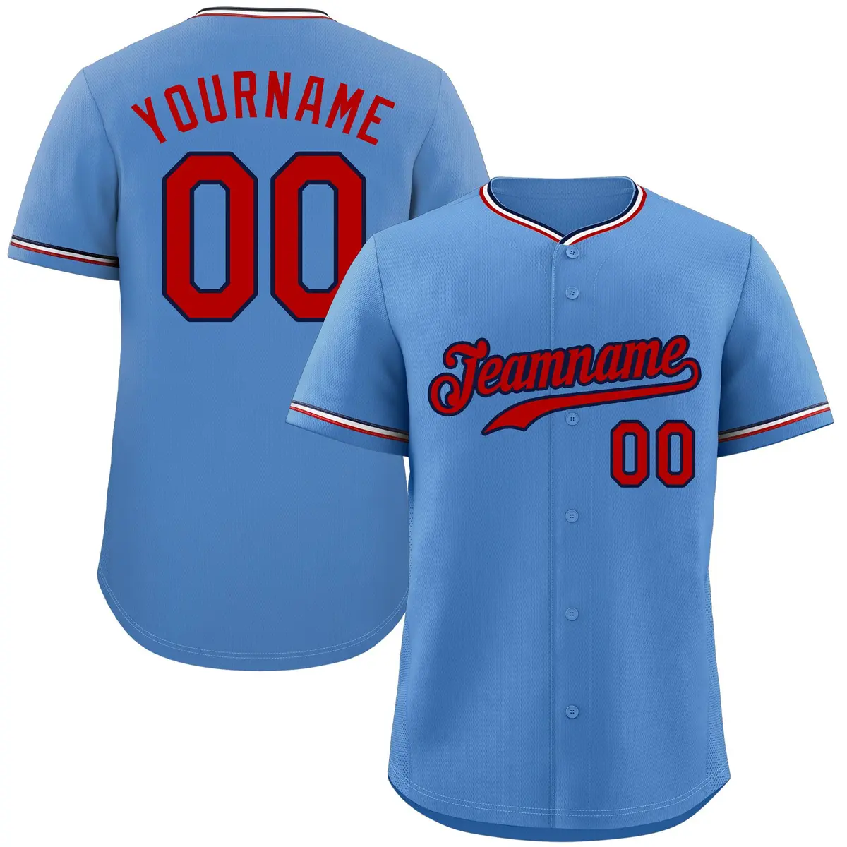 Light Blue Red-Navy Classic Style Baseball Jersey