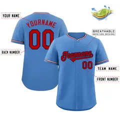 Light Blue Red-Navy Classic Style Baseball Jersey 2