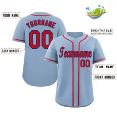Light Blue Red-Navy Classic Style Baseball Jersey 2