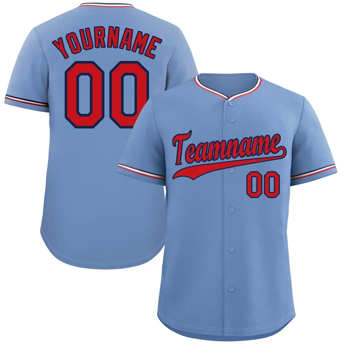 Light Blue Red-Navy Classic Style Baseball Jersey