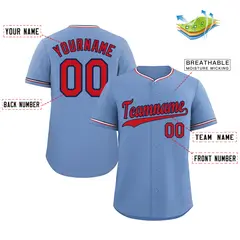 Light Blue Red-Navy Classic Style Baseball Jersey 2