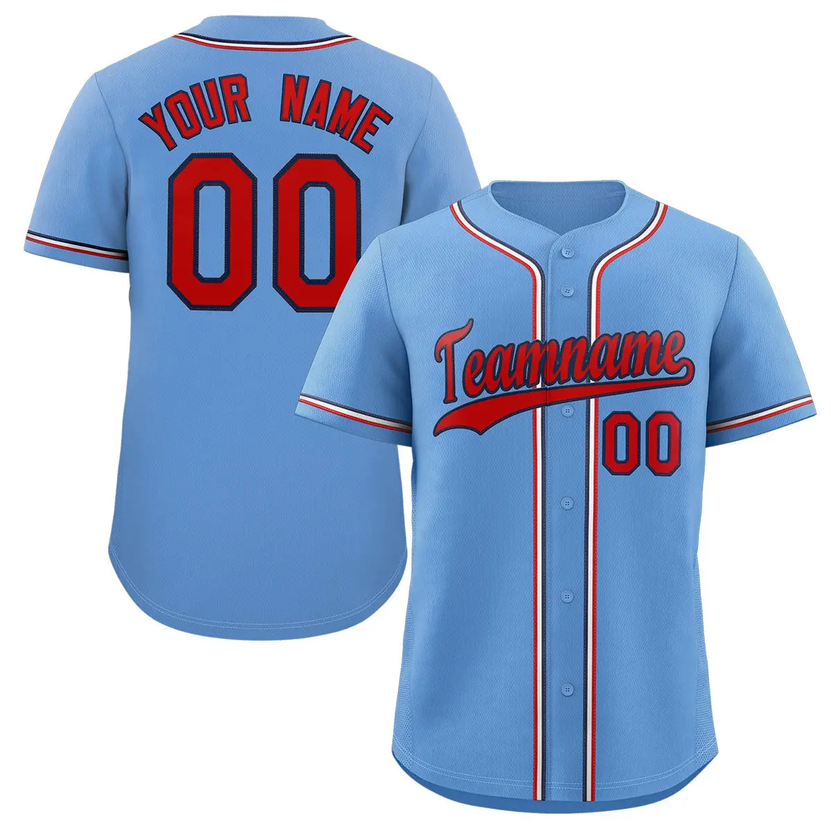 Light Blue Red-Navy Classic Style Baseball Jersey