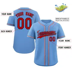Light Blue Red-Navy Classic Style Baseball Jersey 2