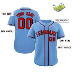 Light Blue Red-Navy Classic Style Baseball Jersey 2