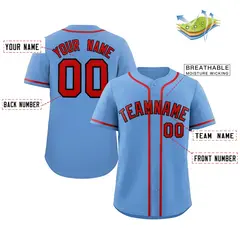 Light Blue Red-Navy Classic Style Baseball Jersey 2