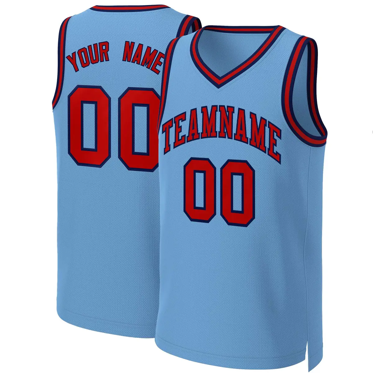 Light Blue Red-Navy Classic Team Basketball Jersey