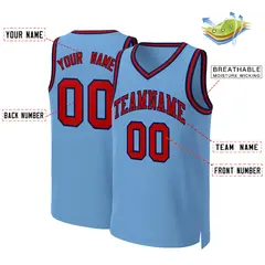 Light Blue Red-Navy Classic Team Basketball Jersey 2