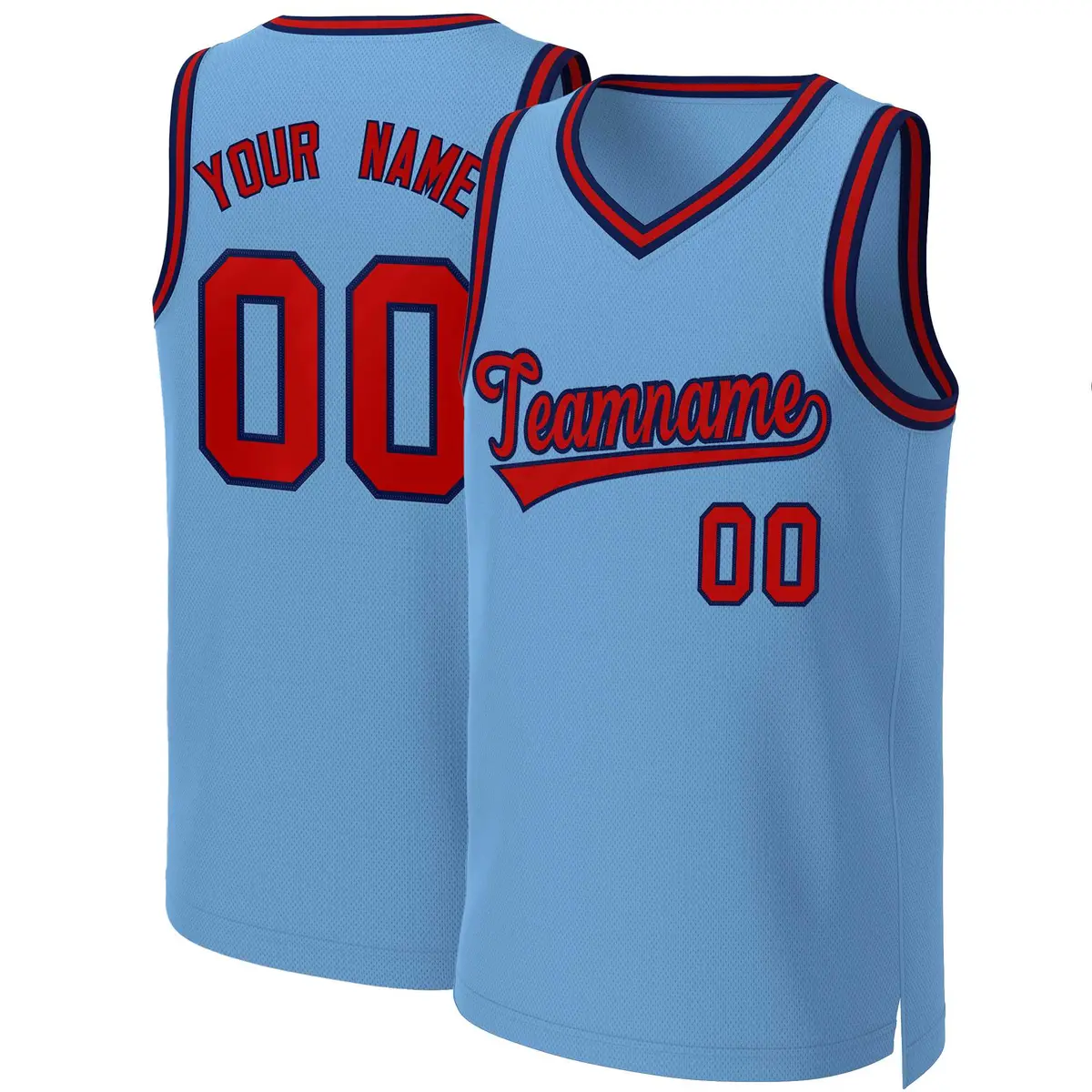 Light Blue Red-Navy Classic Team Basketball Jersey